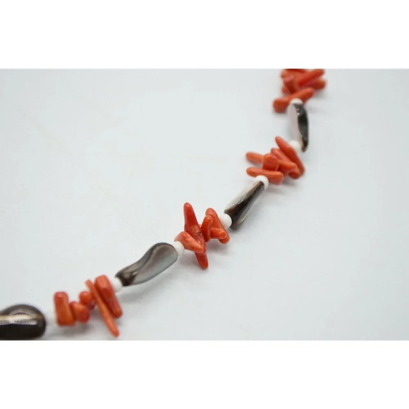 Coral Branch Abalone Shell Bead Beaded Silver Tone - Picture 3 of 5